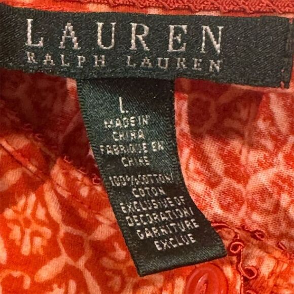 Lauren Ralph Lauren Red Boho Western Print Tunic Top L Drawstring Waist Cotton - Picture 7 of 8